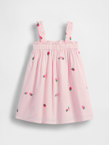 Açık Pembe Seersucker Işlemeli Elbise