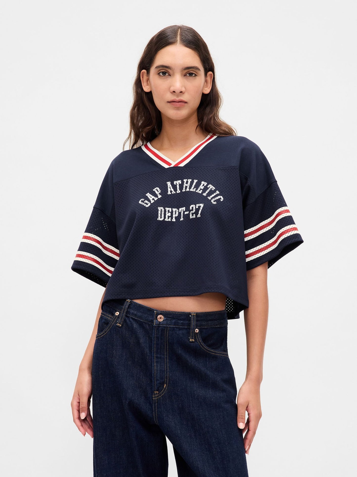 Lacivert Organik Pamuk Crop Jersey T-shirt