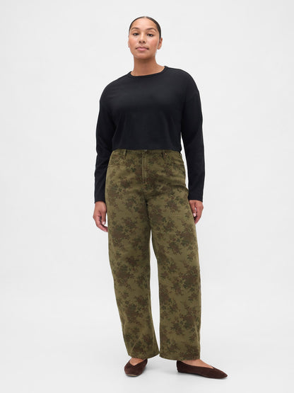 Haki High Rise Barrel Jean Pantolon