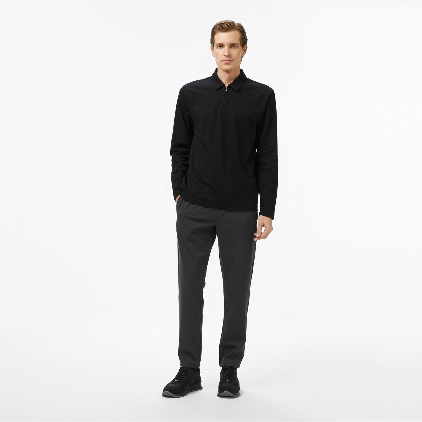 Nautica Erkek Siyah Classic Fit Uzun Kollu Polo Yaka T-shirt