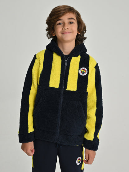 Fenerbahçe Sarı Lacivert Tribün Çubuklu Peluş Çocuk Sweatshirt