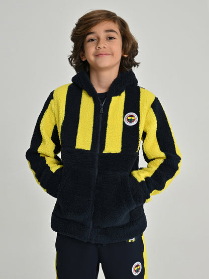 Fenerbahçe Sarı Lacivert Tribün Çubuklu Peluş Çocuk Sweatshirt