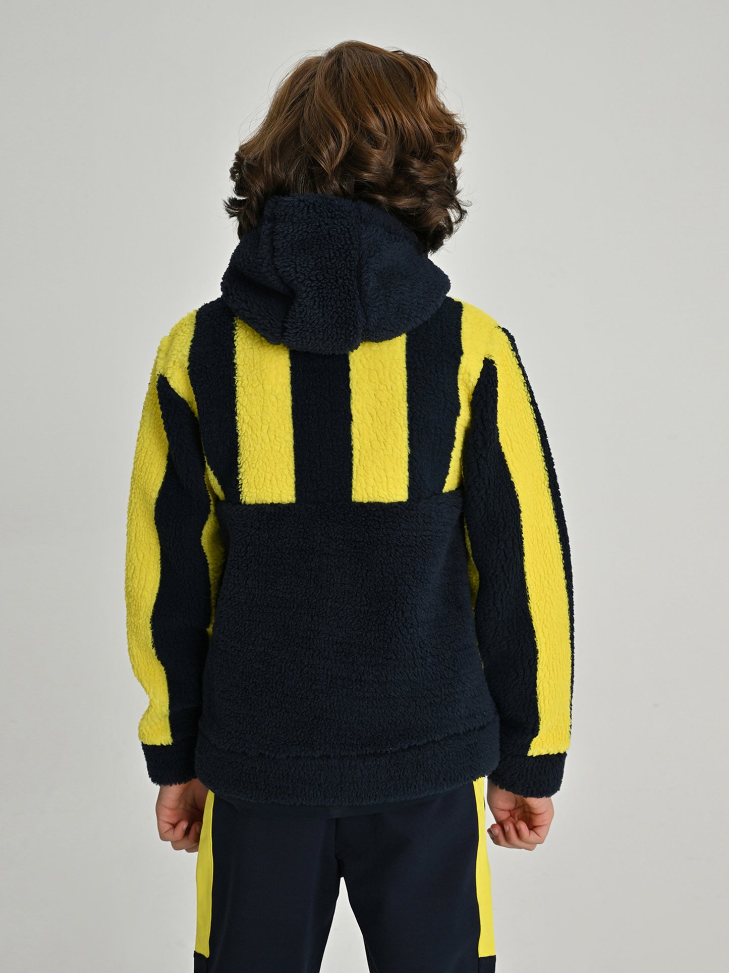Fenerbahçe Sarı Lacivert Tribün Çubuklu Peluş Çocuk Sweatshirt