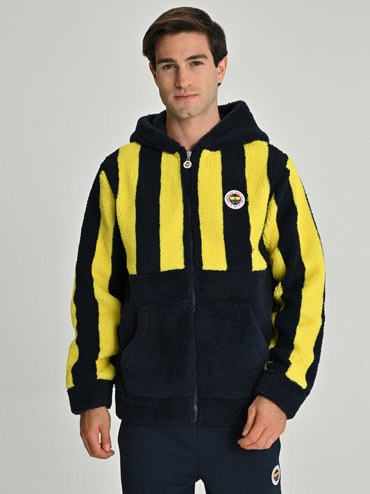 Fenerbahçe Sarı Lacivert Tribün Çubuklu Peluş Erkek Sweatshirt