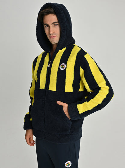 Fenerbahçe Sarı Lacivert Tribün Çubuklu Peluş Erkek Sweatshirt