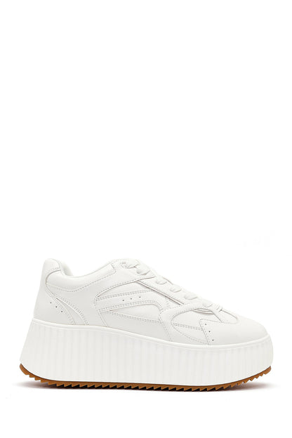 Kadın Beyaz Kalın Tabanlı Bağcıklı Sneaker