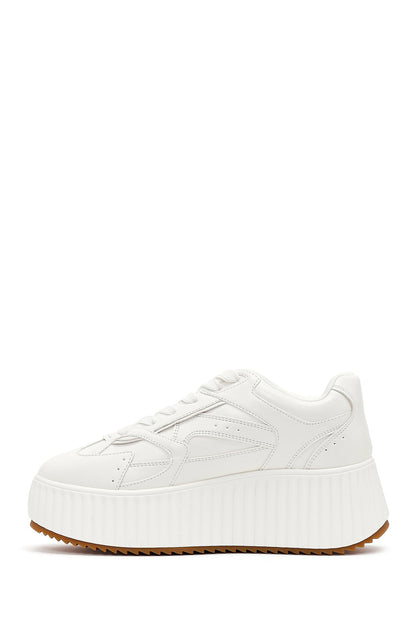 Kadın Beyaz Kalın Tabanlı Bağcıklı Sneaker