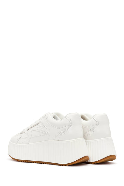 Kadın Beyaz Kalın Tabanlı Bağcıklı Sneaker