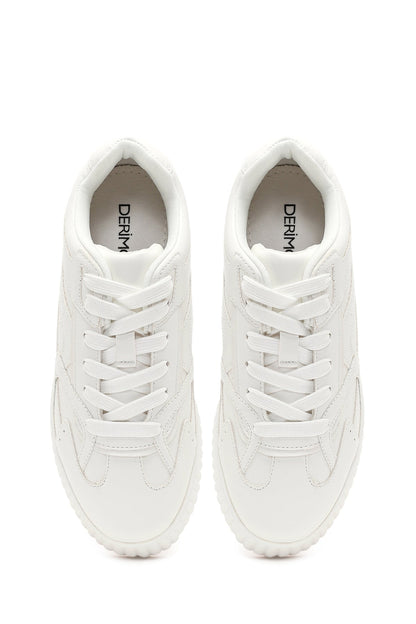 Kadın Beyaz Kalın Tabanlı Bağcıklı Sneaker