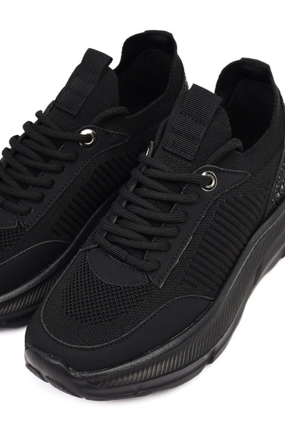Derimod Zero Kadın Siyah Bağcıklı Kalın Tabanlı Kumaş Sneaker