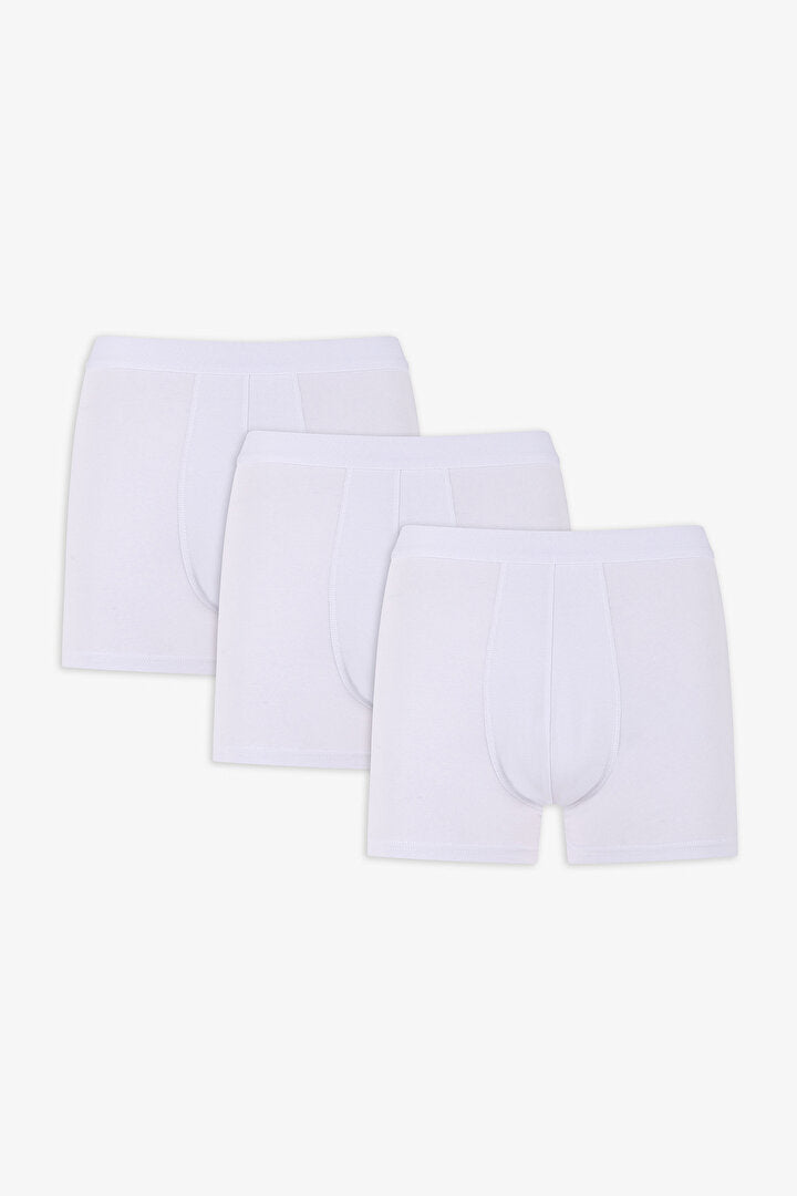 Erkek Pamuklu Basic White Tape 3lü Boxer
