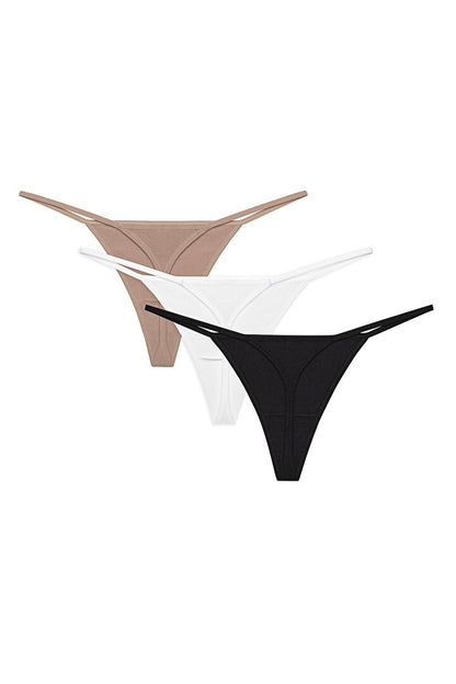 New Basic Çok Renkli 3lü Pamuklu String Külot