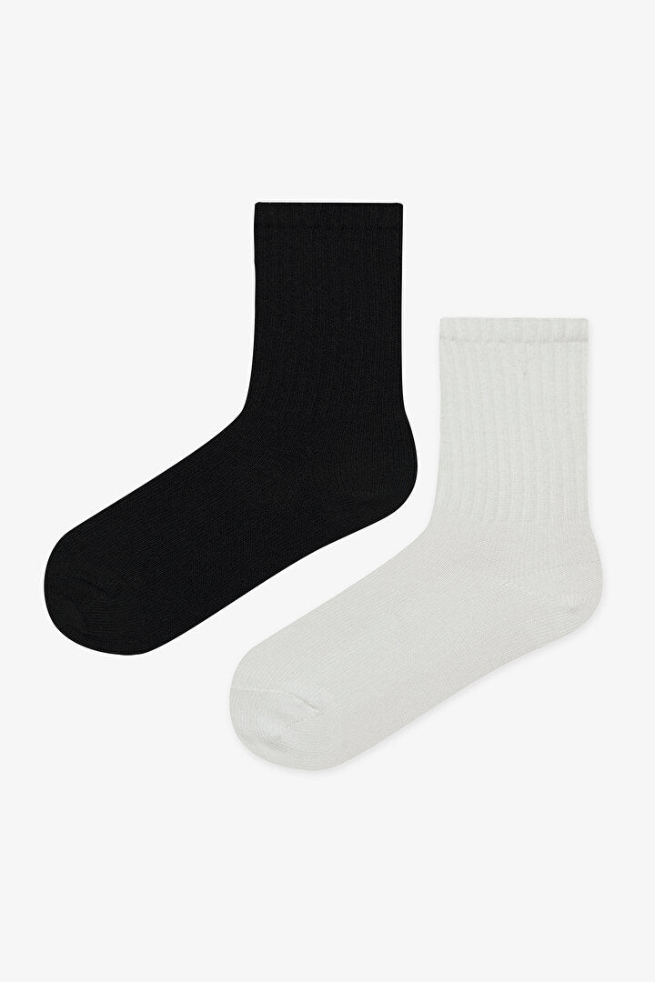 Unisex Siyah Beyaz 2 Li Tenis Soket Çorap