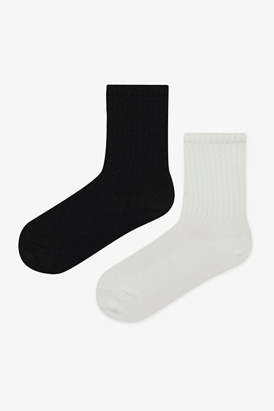 Unisex Siyah Beyaz 2 Li Tenis Soket Çorap