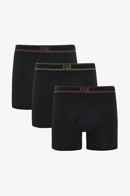 Erkek Pamuklu 3lü Siyah Çok Renkli Boxer