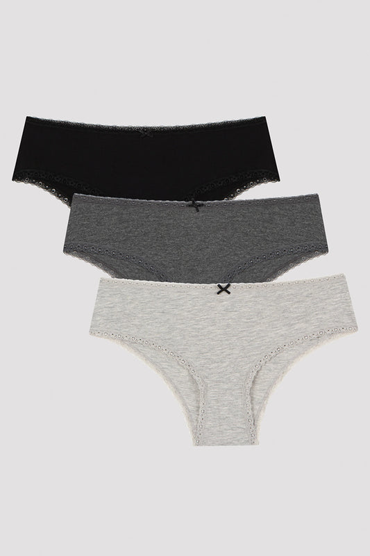 Daily Lace Pamuklu 3lü Gri Hipster Külot