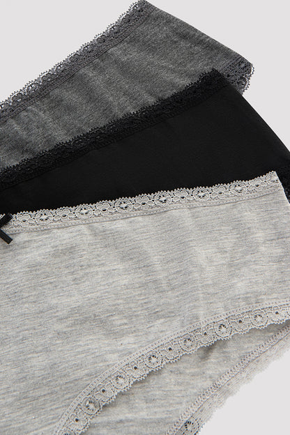Daily Lace Pamuklu 3lü Gri Hipster Külot