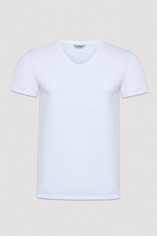 Erkek V Neck Beyaz Tişört