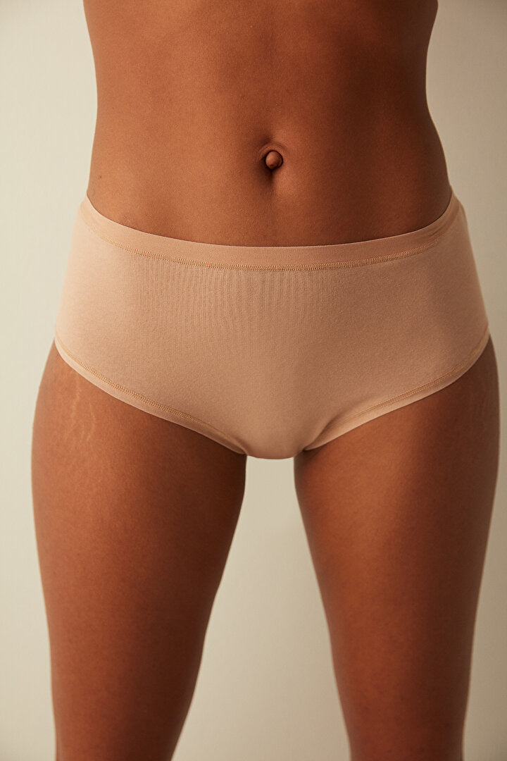 Bej Pamuklu Fresh Basic Cover Yüksek Bel Slip Külot