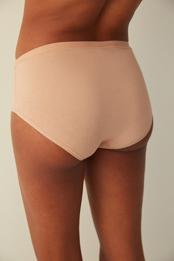 Bej Pamuklu Fresh Basic Cover Yüksek Bel Slip Külot