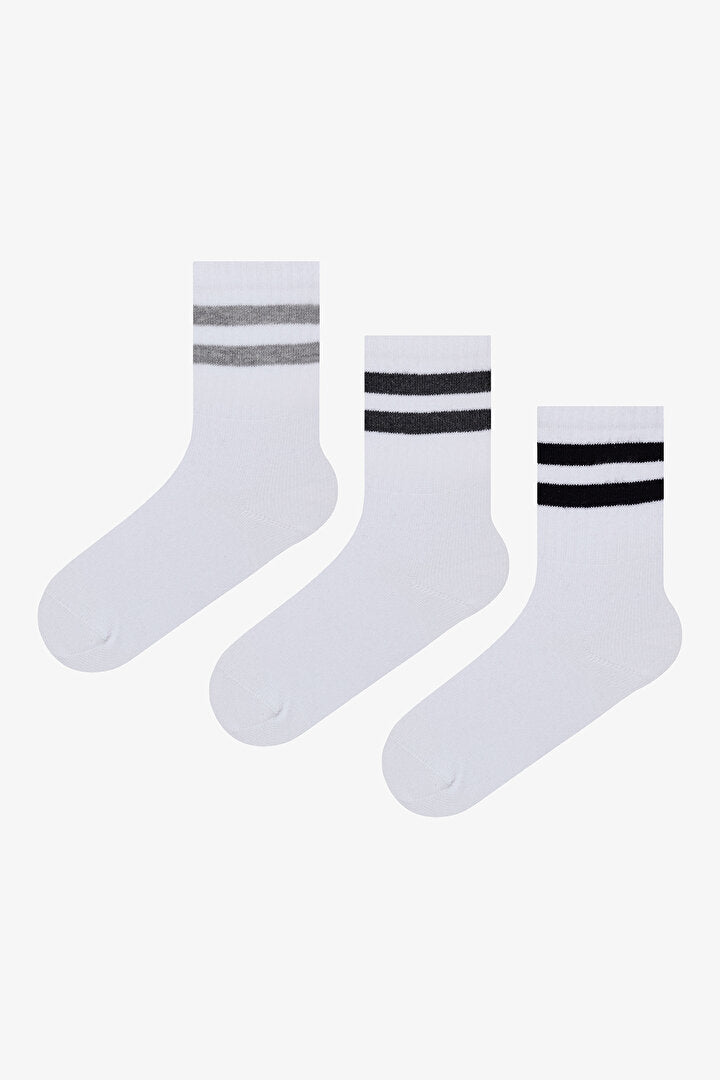 Erkek Çocuk Lines 3lü Tenis Beyaz Soket Çorap
