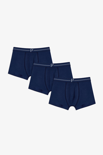 Erkek Çocuk 3 Lü Koyu Mavi Tonlu Boxer