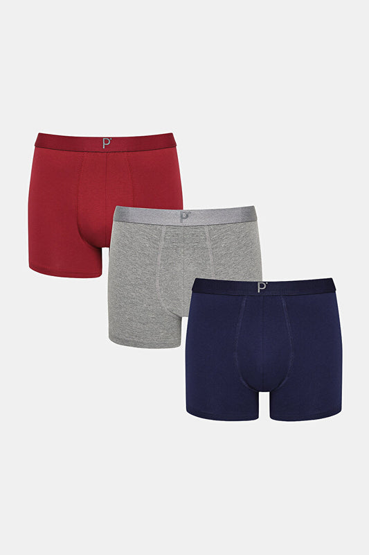 Erkek Burgundy 3lü Çok Renkli Boxer