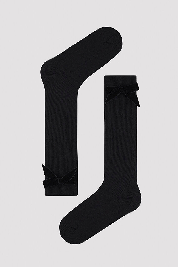 Kız Çocuk Black Ribbon Pantolon Çorabı