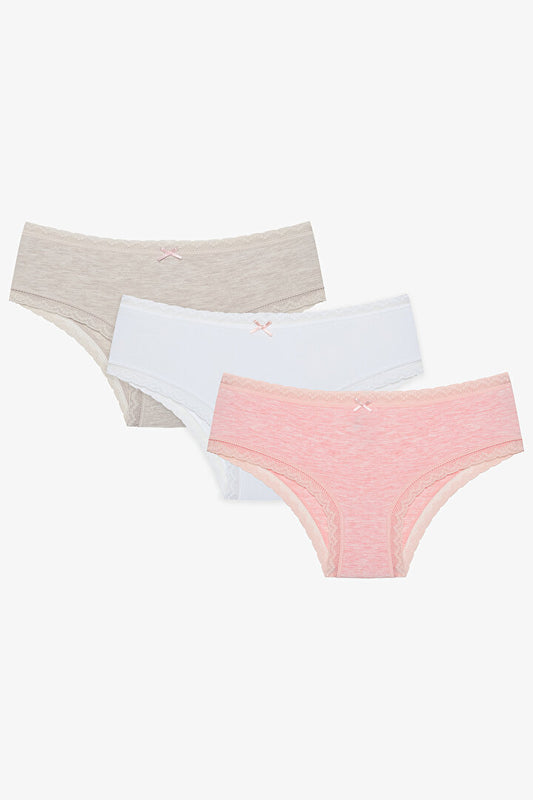 Daily Lace 3lü Pamuklu Bej Hipster Külot