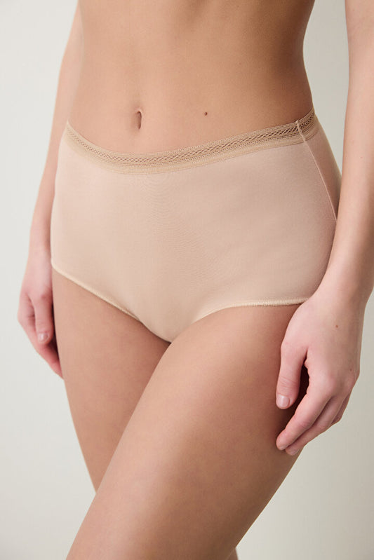 Easy Pamuklu Trim Yüksek Bel Bej Slip Külot