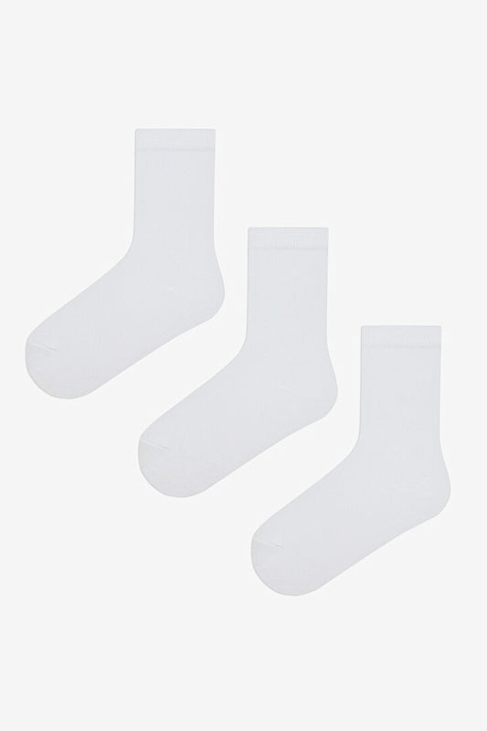 Unisex Beyaz Basic 3 Lü Soket Çorap Set
