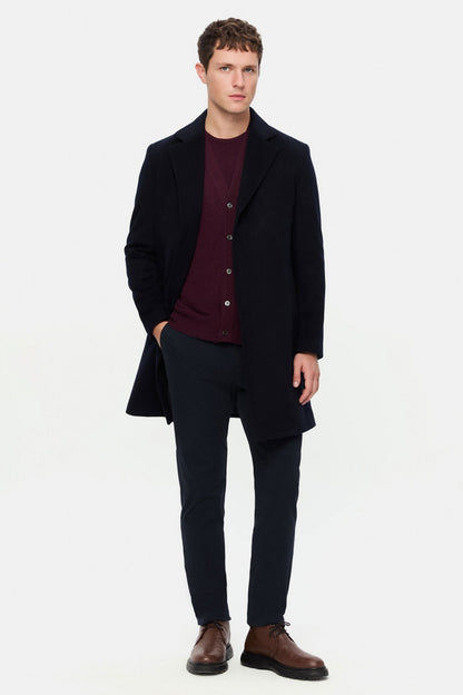 Damat Slim Fit Lacivert Düz Palto