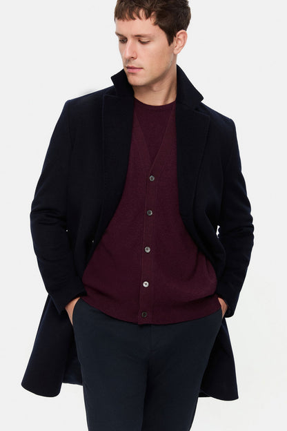 Damat Slim Fit Lacivert Düz Palto
