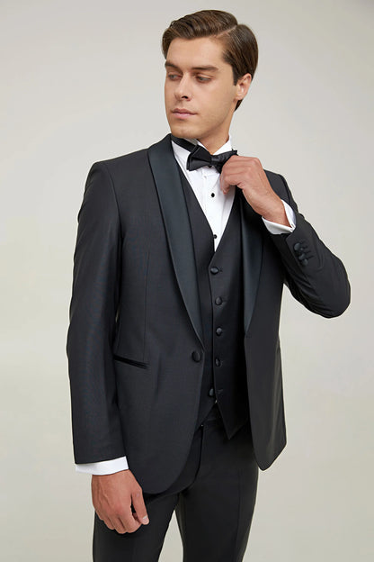 Damat Slim Fit Siyah Düz Takim Elbise Yelekli