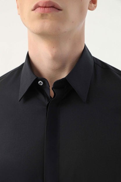Tween Slim Fit Siyah Düz Easy Care Gömlek