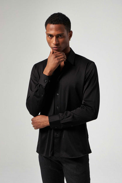 Damat Slim Fit Siyah Armürlü Gömlek