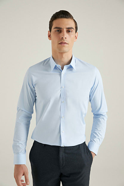 Tween Slim Fit Mavi Düz Easy Care Gömlek