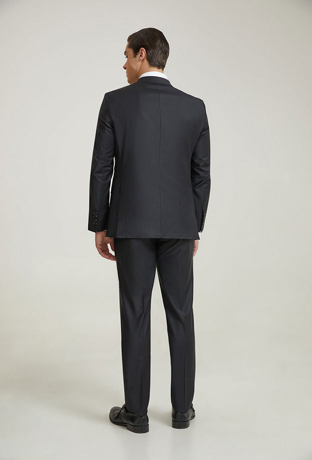 Damat Slim Fit Siyah Düz Superfine Wool Takim Elbise