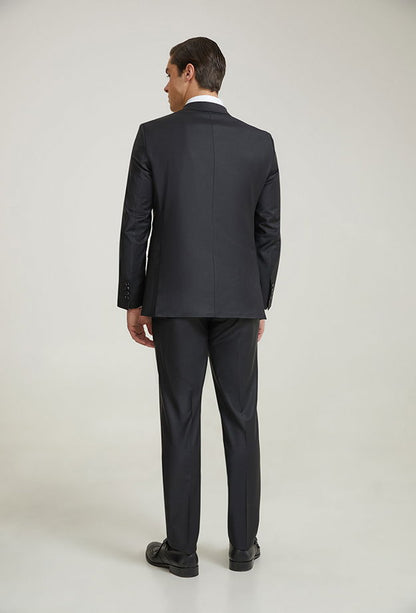 Damat Slim Fit Siyah Düz Superfine Wool Takim Elbise