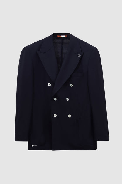 Damat Regular Fit Lacivert Loro Piana Kumaşıyla Üretilmiş Kruvaze Kumaş Ceket