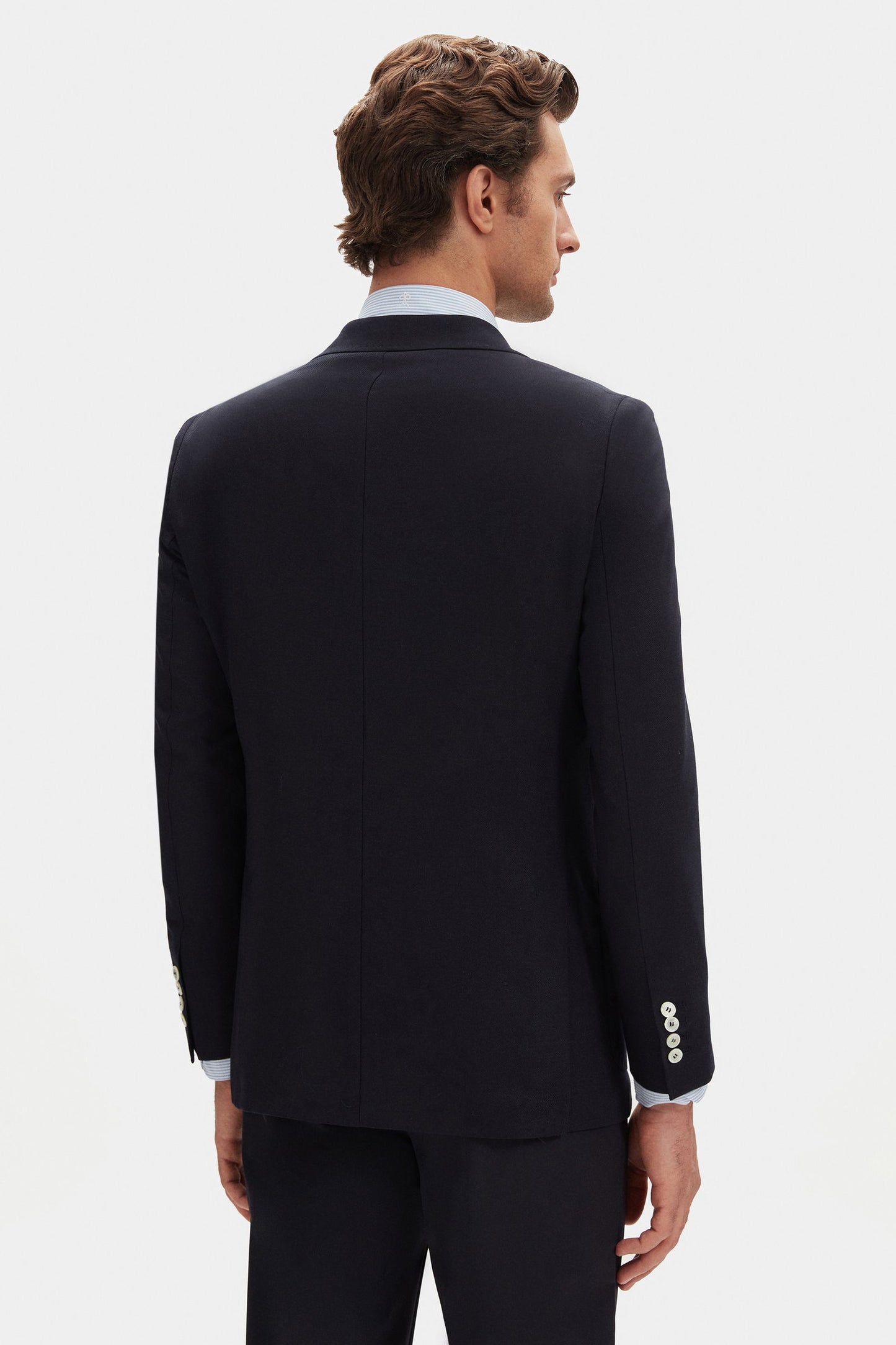 Damat Regular Fit Lacivert Loro Piana Kumaşıyla Üretilmiş Kruvaze Kumaş Ceket