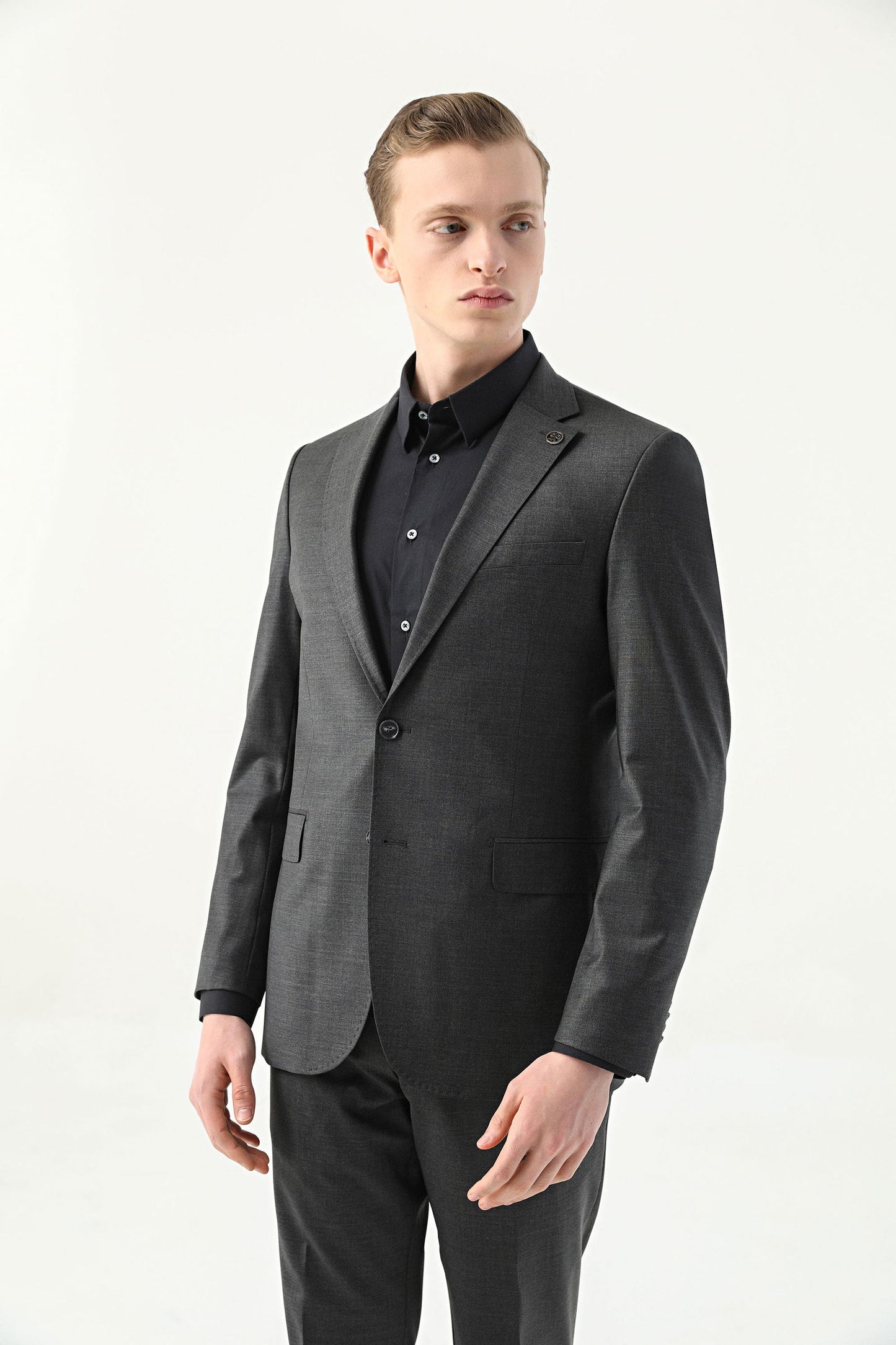 Damat Slim Fit Antrasit Düz Superfine Wool Takim Elbise