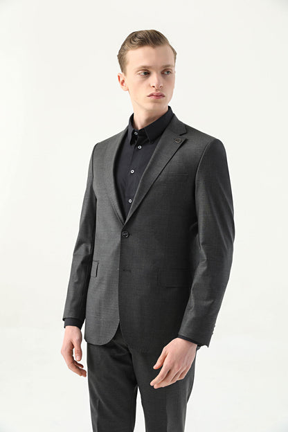 Damat Slim Fit Antrasit Düz Superfine Wool Takim Elbise