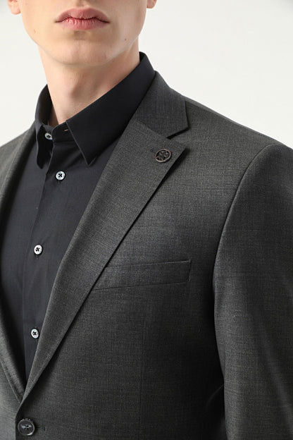 Damat Slim Fit Antrasit Düz Superfine Wool Takim Elbise