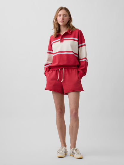 Kırmızı Fransız Havlu Kumaş Oversized Polo Sweatshirt
