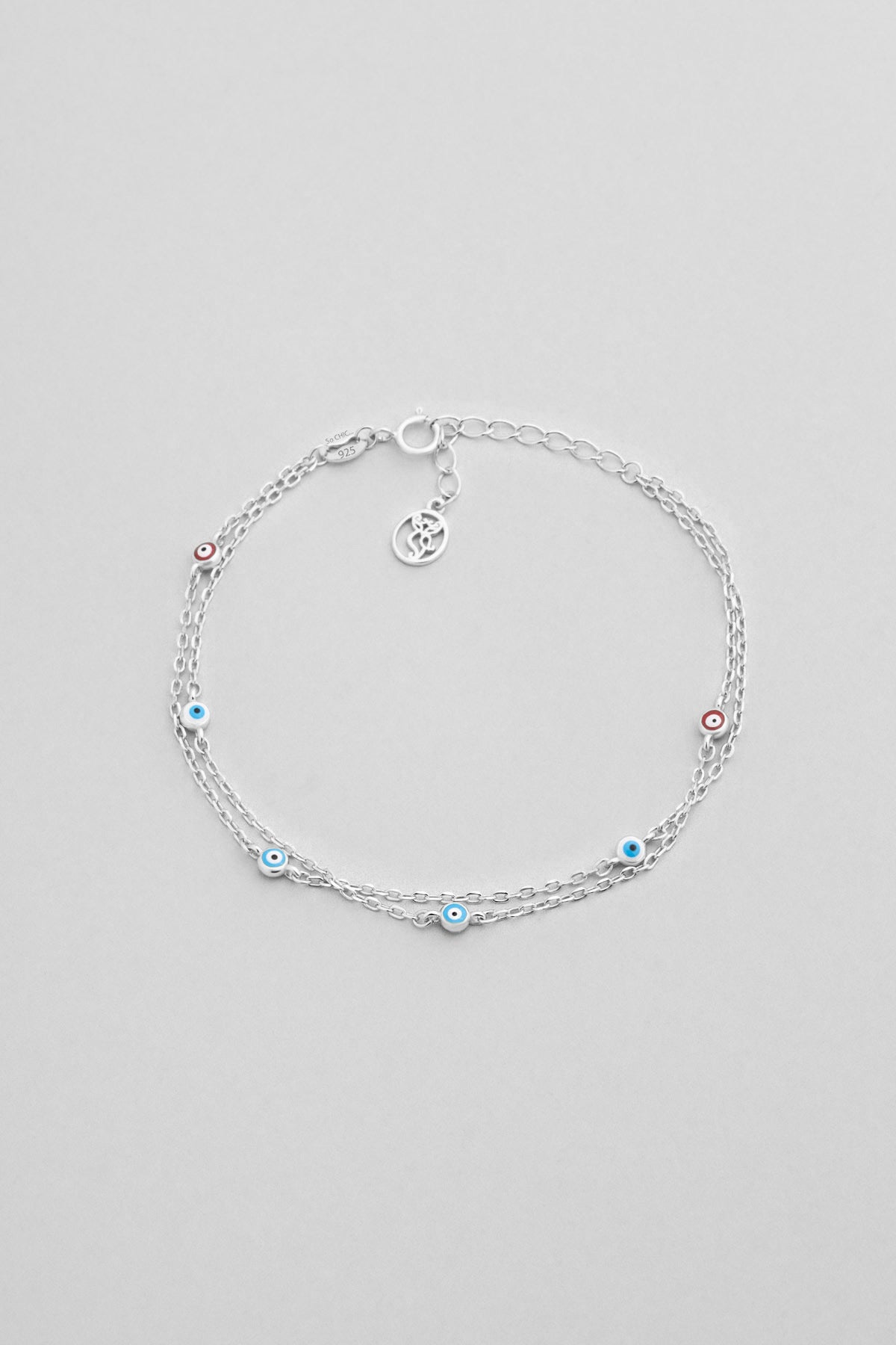 Minimal Nazar 18 Ayar Beyaz Altın Kaplama 19 Cm Gümüş Ikili Bileklik 5212061399