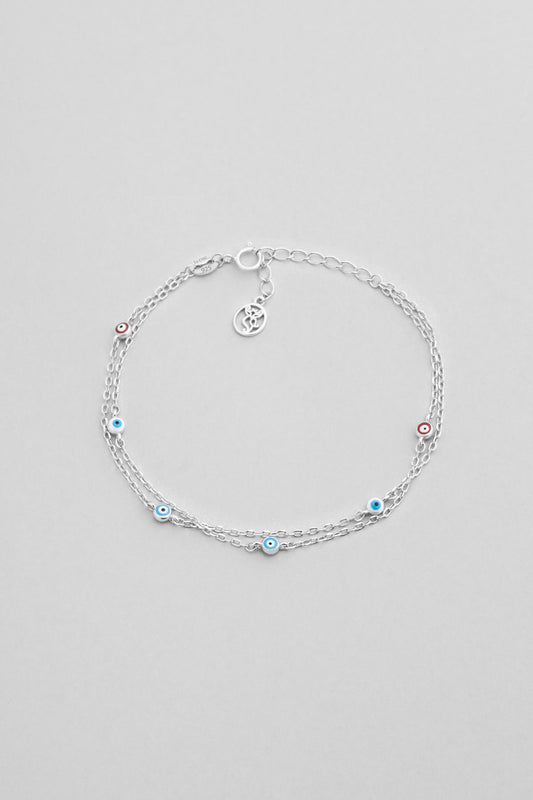 Minimal Nazar 18 Ayar Beyaz Altın Kaplama 19 Cm Gümüş Ikili Bileklik 5212061399