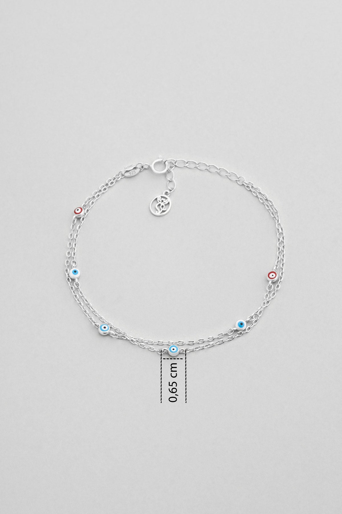 Minimal Nazar 18 Ayar Beyaz Altın Kaplama 19 Cm Gümüş Ikili Bileklik 5212061399