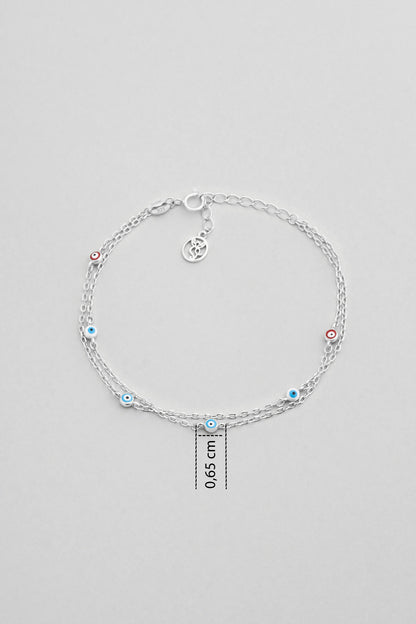 Minimal Nazar 18 Ayar Beyaz Altın Kaplama 19 Cm Gümüş Ikili Bileklik 5212061399