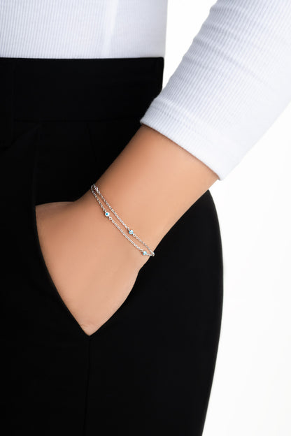 Minimal Nazar 18 Ayar Beyaz Altın Kaplama 19 Cm Gümüş Ikili Bileklik 5212061399